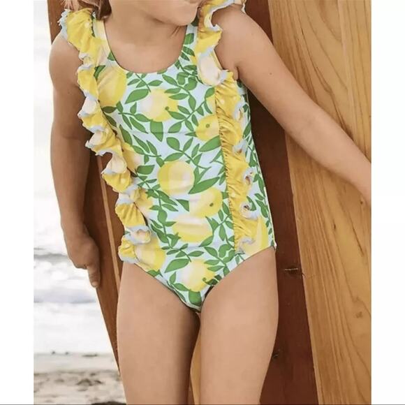 Matilda Jane Daydream Day in the Sun Lemon Print One Piece Swimsuit sz 10